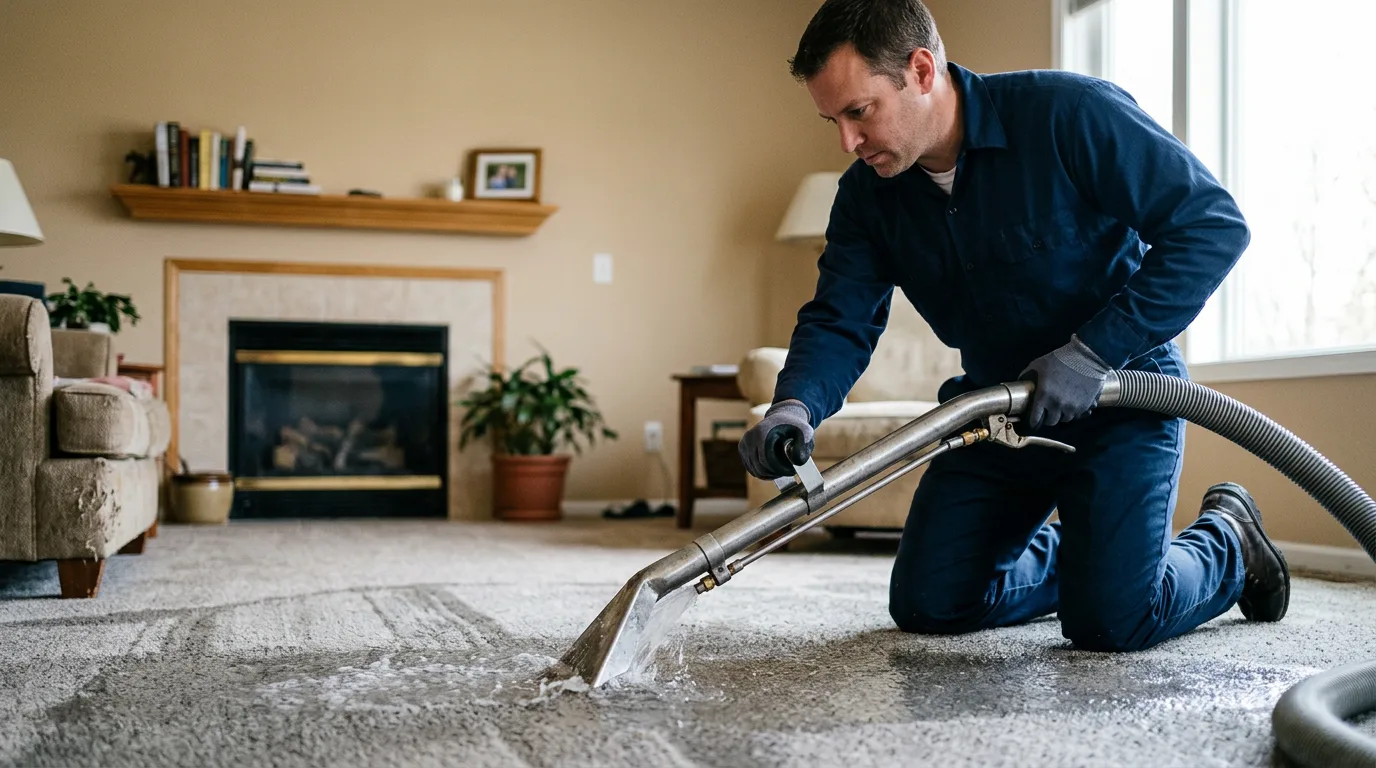 Water damage restoration technician working near Hampton, NY